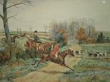 Four George Derville Rowlandson hunt scene watercolors