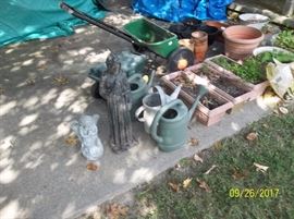 watering cans, planters, statuary, spreader