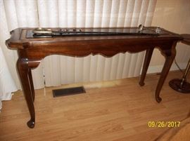 glass top and wood sofa table