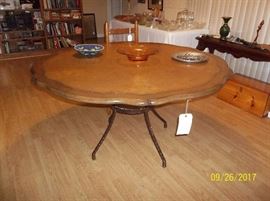 scalloped edge wood and metal table