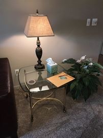 GLASS TOP BRASS SIDE TABLE