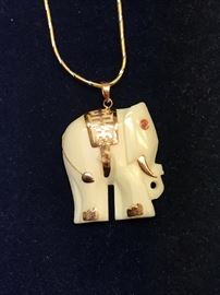 14K GOLD AND RUBY ELEPHANT PENDANT