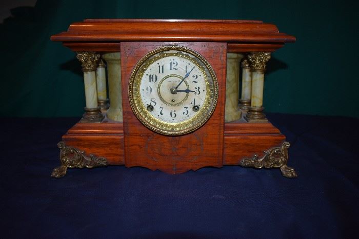 Seth Thomas Westminster Chime Mantle Clock with Beautiful Marble Columned Sides in Beautiful Condition!