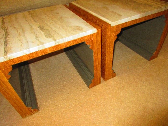 Pair of Marbletop Asian Inspired Tables by Marcomarmi