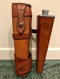 Vintage Leather Hunt Flask and Case - England