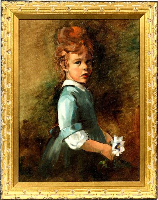 2227 - Y ROSE OIL ON CANVAS GIRL WITH BLUE DRESS H 16" W 12"