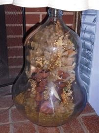 Glass bowl  lamp w/fall decorations in base