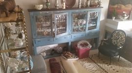 Blue chippy cabinet from PA.  Leaded glass doors.