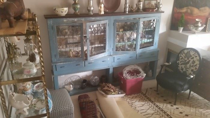 Blue chippy cabinet from PA.  Leaded glass doors.