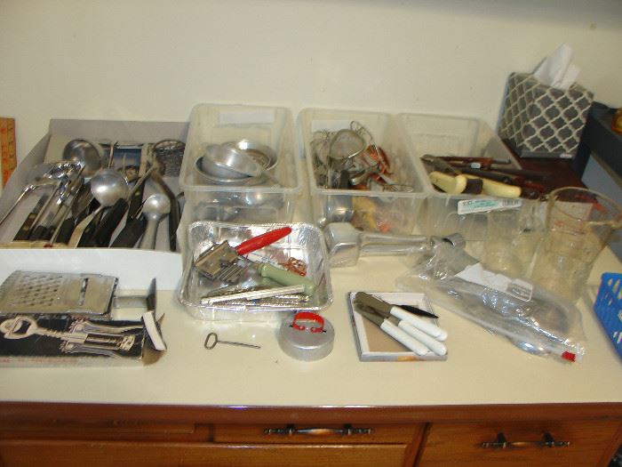 assorted utensils, mostly vintage