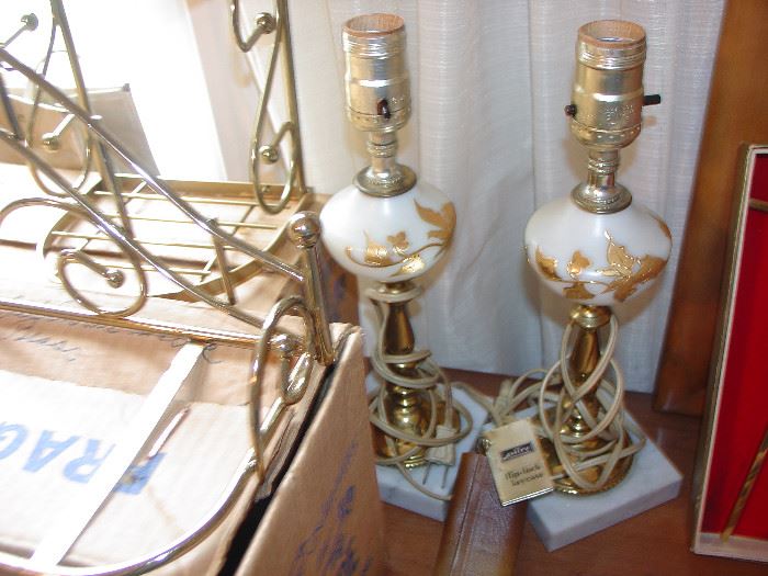 marble base gilded gold lamps