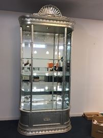 Silver leaf armoire- lights and thick glass shelves- 2 available