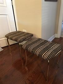 Vintage brass legged stool/benches/ottoman covered in mudcloth