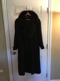 Wool fur trimmed maxi coat.