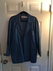 Vivid blue leather 1970's blazer