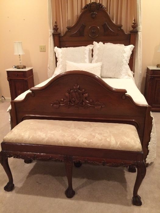 Absolutely stunning antique bed with custom linens and canopy.