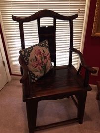 Unusual wooden chair with needlepoint pillow!