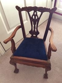 Child's Chippendale Chair..... blue velvet seat!