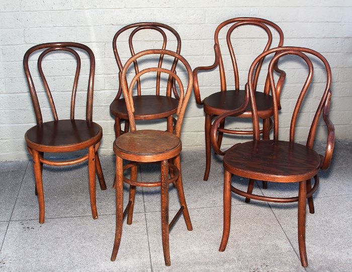 Set of 7 Bent Wood Chairs,  Complete with Child Chair