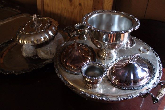 HUGE COLLECTION OF SILVERPLATE SERVING ITEMS