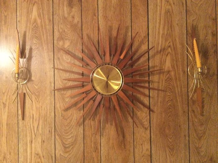 Seth Thomas sunburst clock and wall sconces ( rare!)