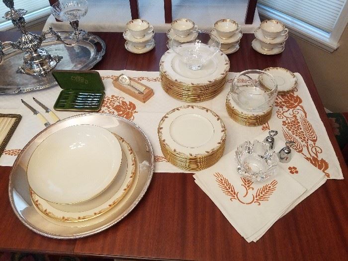 55 piece Lenox "Essex Maroon" china set