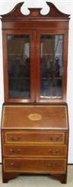 Nicely inlaid bookcase top bureau
