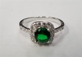 1.3 Carat emerald & diamond sterling ring
