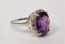 4 1/4 Carat Amethyst & diamond sterling ring