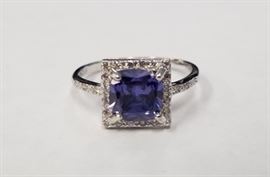 Lab Tanzanite & diamond sterling ring