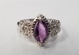 Marquis cut amethyst & diamond 925 ring