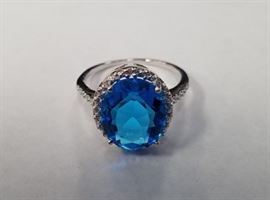 5 Ct Swiss topaz & diamond sterling ring