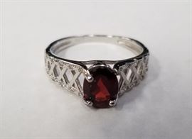 Garnet & diamond sterling ring