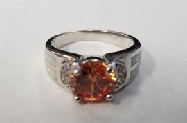 5 Carat Citrine & fire opal sterling ring