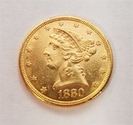 1880 $5 gold piece
