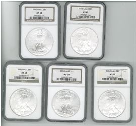 2006 MS 69 slabbed silver eagles
