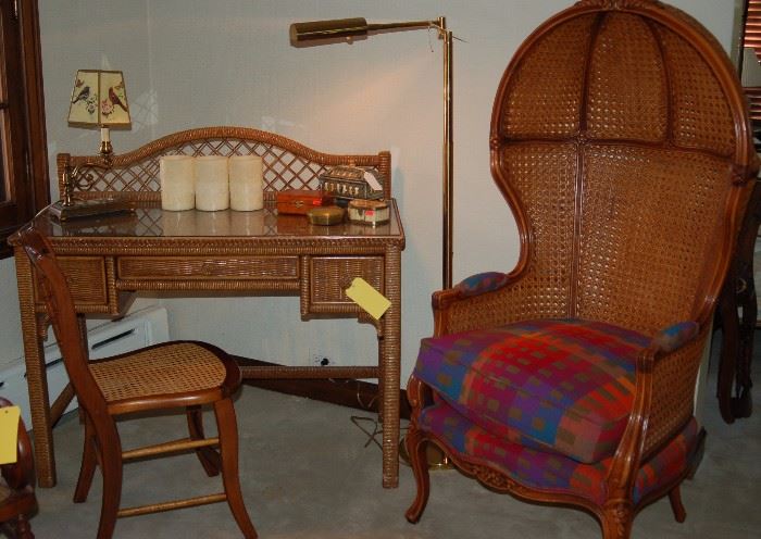 Wicker Desk and Cane Dome Chair