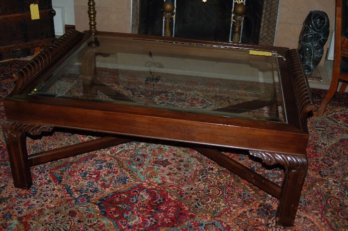 Mahogany Glass Top Square Coffee Table