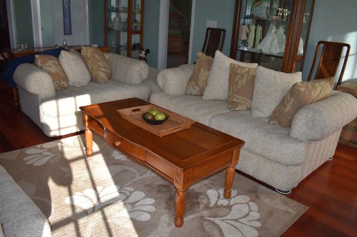This Beautiful Sofa Set includes 3 pieces also pictured is the Area Rug and the Coffee Table from a matching 4 piece set which also includes the Sofa Table and matching End Tables