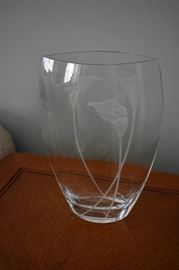 Beautiful Crystal Vase Etched with Lilies