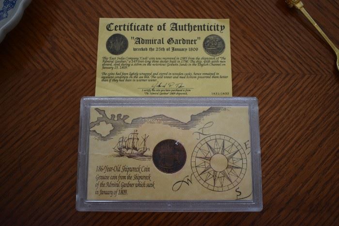 Coin with Certificate of Authenticity from Admiral Gardner Shipwreck which sunk in January of 1809.