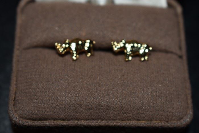 14K Gold Rhinoceros Earrings