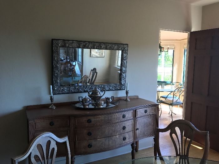 Beautiful sideboard, mirror and silverplate tea service