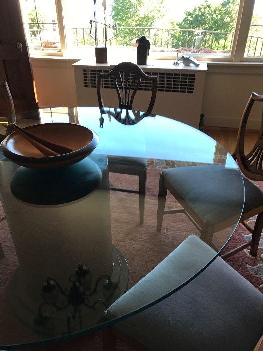 Glass top pedestal dining table - chairs not for sale