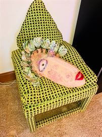Retro chair and mask sculpture 