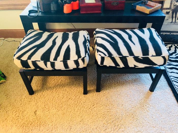Pair of zebra print contemporary stools 