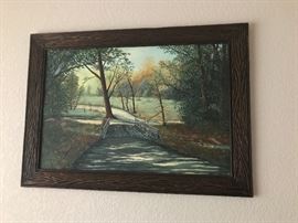 handmade frame, original oil on masonite, large nature scape