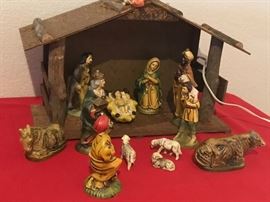 vintage Japanese nativity, with music box and light