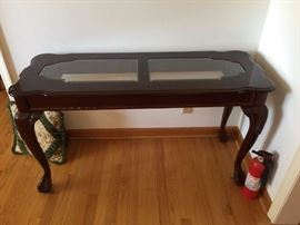 #5 table laminate and glass sofa table 48x18x27 $75.00
