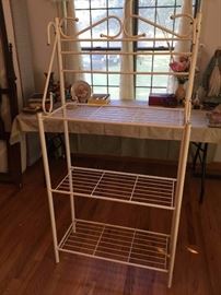 #29 white metal bakers rack 30x12x58 $40.00
